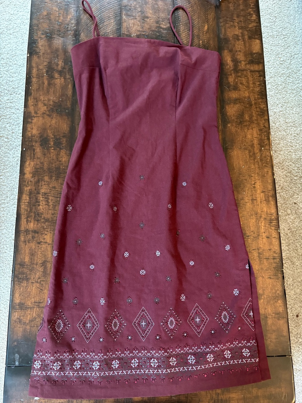 Y2K Rampage Beaded Maroon Spaghetti Strap Dress, Size Juniors 11